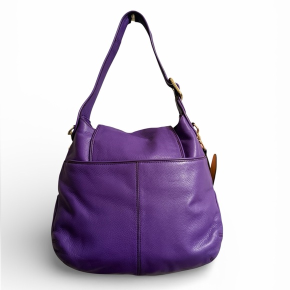 NEW Isaac Mizrahi Purple Genuine Leather Dual Strap Shoulder Bag